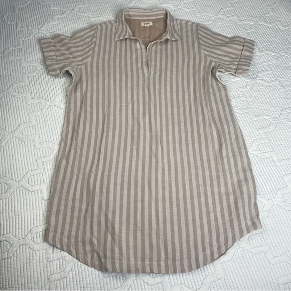 Pact Organic Cotton Striped Coastal Double Gauze Short Sleeve Dress Coverup Sz L - Picture 2 of 9